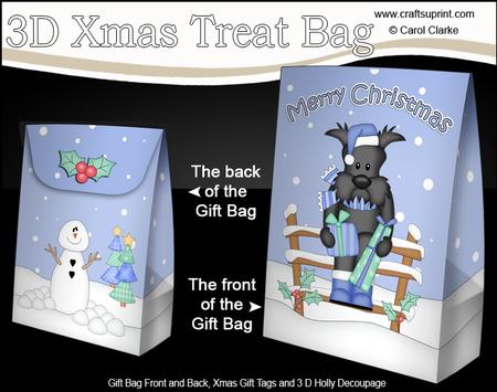 3D Little Christmas Scottie Dog Gift Bag Mini Kit