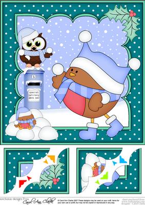 8 x 8 Christmas Bobbin Robin's Snowball Scalloped Corner