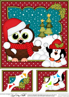 8 x 8 Christmas Little Hoot Owl's Snowball Scalloped Corner