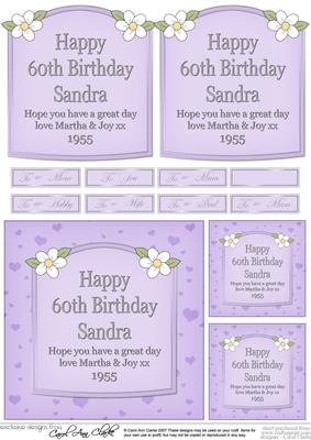 60th Birthday Sandra Wine Label with 3D Decoupage