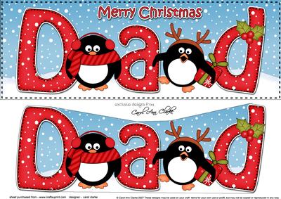 Large Dl Christmas Dad Penguins 3D Decoupage