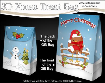 3D Little Christmas Bobin Robin Gift Bag Mini Kit