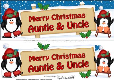 Large Dl Xmas Auntie & Uncle Penguins Signpost 3D Decoupage