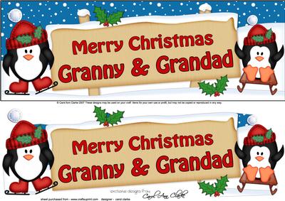 Large Dl Xmas Granny & Granda Penguins Signpost 3D Decoupage