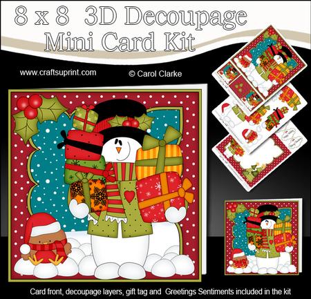 8x8 Christmas Snowman Rio's Presents Mini Kit 3D Decoupage