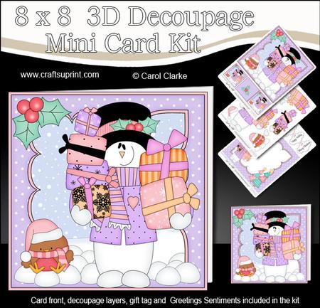 8x8 Christmas Snowman Rio's Presents Mini Kit 3D Decoupage