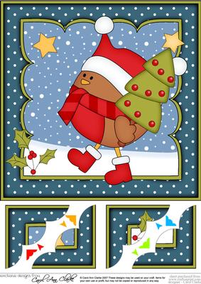 8 x 8 Christmas Bobbin Robin's Tree Scalloped Corner