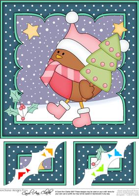 8 x 8 Christmas Bobbin Robin's Tree Scalloped Corner