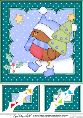 8 x 8 Christmas Bobbin Robin's Tree Scalloped Corner