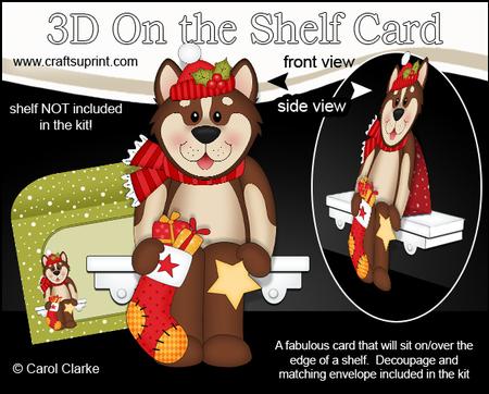 3D on the Shelf Card Kit - Little Christmas Husky Dog