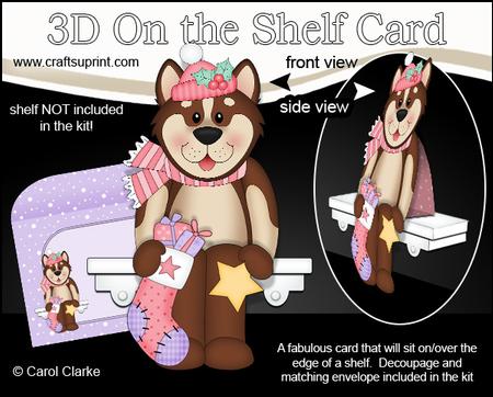 3D on the Shelf Card Kit - Little Christmas Husky Dog