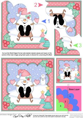 Christmas Sledging Snowball Sam Shell Edged Corner