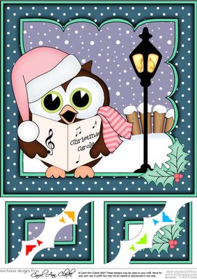8 x 8 Christmas Carol Singing Little Hoot Owl Corner Stacker