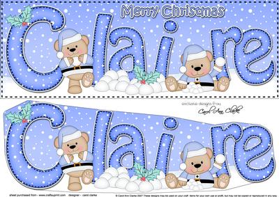 Large Dl Christmas Claire Livvy Bear 3D Decoupage