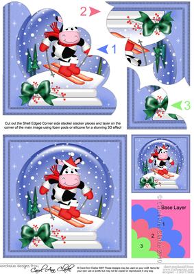 Xmas Milly Moo Cow Snowglobe Shell Edged Corner Stacker