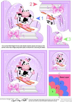 Xmas Milly Moo Cow Snowglobe Shell Edged Corner Stacker