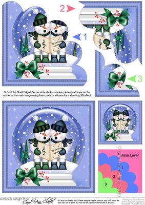 Xmas Snowmen Snowglobe Shell Edged Corner Stacker