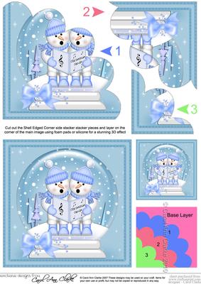 Xmas Snowmen Snowglobe Shell Edged Corner Stacker