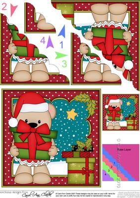 Christmas Livvy Bear's Present Scallop Corner Topper