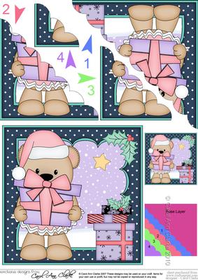 Christmas Livvy Bear's Present Scallop Corner Topper