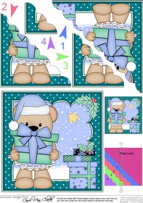 Christmas Livvy Bear's Present Scallop Corner Topper