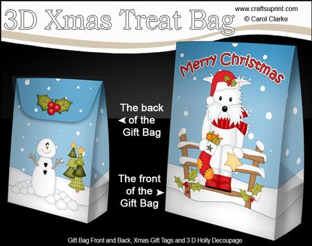 3D Little Christmas Westie Dog Gift Bag Mini Kit