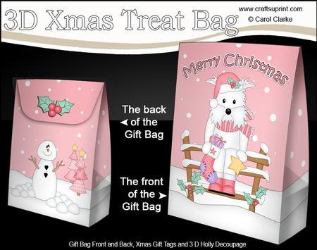 3D Little Christmas Westie Dog Gift Bag Mini Kit