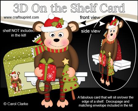 3D on the Shelf Card Kit - Little Christmas Monkey