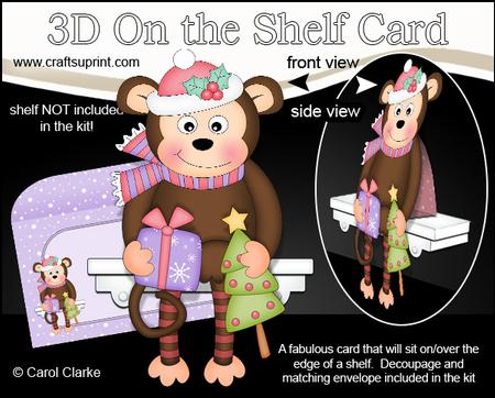 3D on the Shelf Card Kit - Little Christmas Monkey