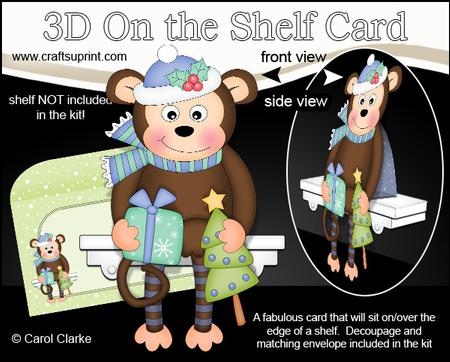 3D on the Shelf Card Kit - Little Christmas Monkey