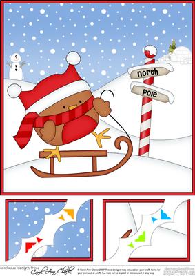 8 x 8 Christmas Sledging Bobbin Robin Corner Topper