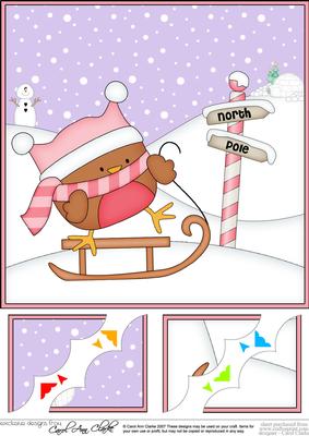 8 x 8 Christmas Sledging Bobbin Robin Corner Topper