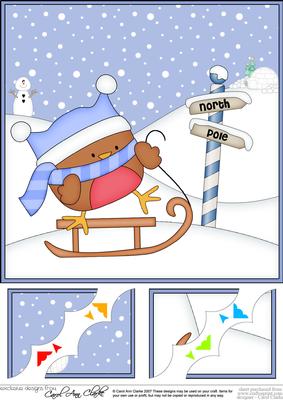 8 x 8 Christmas Sledging Bobbin Robin Corner Topper