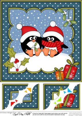 8x8 Xmas Penguin Love Scalloped Corner Topper