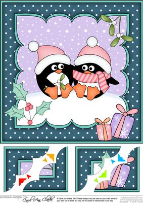 8x8 Xmas Penguin Love Scalloped Corner Topper