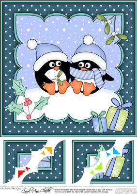 8x8 Xmas Penguin Love Scalloped Corner Topper