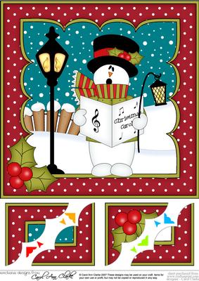 8 x 8 Christmas Carol Singing Snowman Rio Scalloped Topper