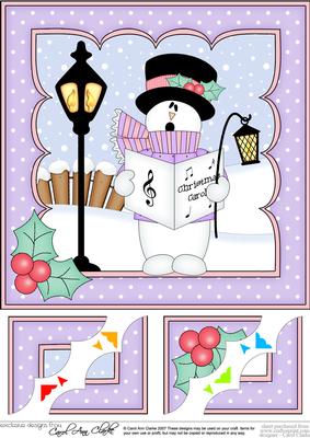 8 x 8 Christmas Carol Singing Snowman Rio Scalloped Topper