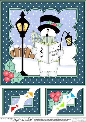 8 x 8 Christmas Carol Singing Snowman Rio Scalloped Topper