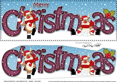 Large Dl Christmas Rudolph Snowball Fun 3D Decoupage