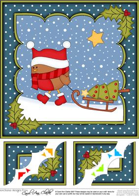 8 x 8 Christmas Bobbin Robin's Sledge Scalloped Corner