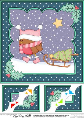 8 x 8 Christmas Bobbin Robin's Sledge Scalloped Corner