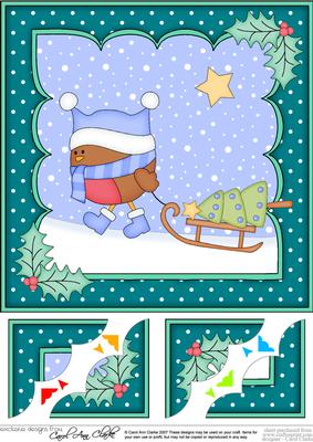 8 x 8 Christmas Bobbin Robin's Sledge Scalloped Corner