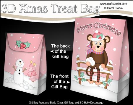 3D Little Christmas Monkey Gift Bag Mini Kit
