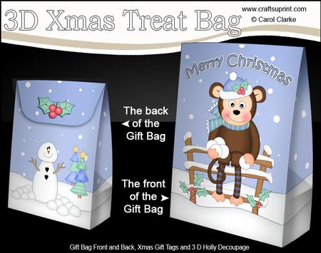 3D Little Christmas Monkey Gift Bag Mini Kit