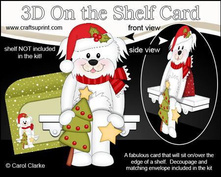 3D on the Shelf Card Kit - Little Christmas Bichon Frise Dog