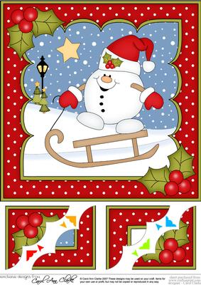 8 x 8 Christmas Sledging Snowball Sam Scalloped Corner