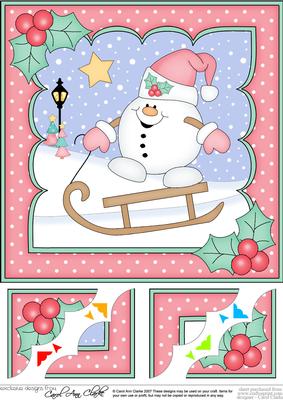 8 x 8 Christmas Sledging Snowball Sam Scalloped Corner