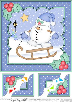 8 x 8 Christmas Sledging Snowball Sam Scalloped Corner