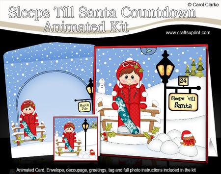 3D Christmas Snowboarder Sleeps Till Santa Countdown Card